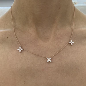 14K Rose Gold Chain Necklace 0.90ct Marquise Lab-Created Diamond F/VS Cluster - Picture 1 of 6
