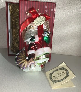 MIB FLAWLESS Stunning WATERFORD Glass CYCLING SANTA Christmas Ornament - Picture 1 of 7