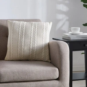2PC VCNY Home Dublin Square Decorative Throw Pillow Ivory Braided Knit 18x18 - Picture 1 of 2