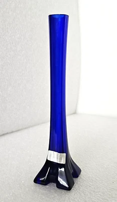 Bohemia Czech Republic Cobalt Blue Glass Bud Vase "Crystalex" Handblown 8" Tall - Image 1 of 4