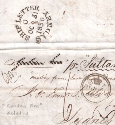 GB AUSTRALIA CLIPPER MAIL Cubierta 1856 CARTA DE ENVÍO SYDNEY Era Dorada Eliminada M18d Foto 1 de 4