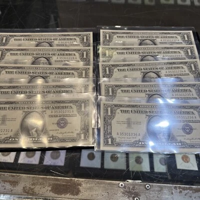 10 Sequential 1957A One Dollar Bills Uncirculated  AA Block 35310227 To 35301236 - Image 1 of 4