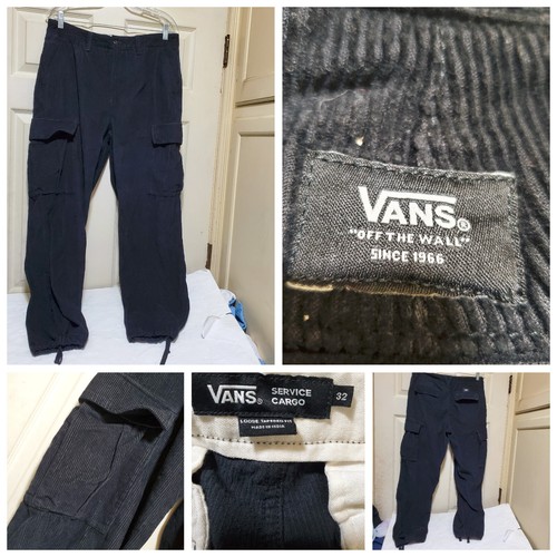 Pantaloni Vans Uomo 32 Sciolti Conici Nero Velluto a coste Cargo Service Paracadutista Pattinatore
