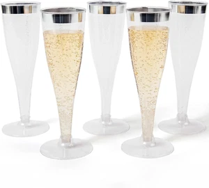 Set 24 flauti champagne in plastica glitter argento - capacità 6 oz - infrangibili - Foto 1 di 12