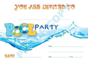 #19 POOL Pack of 10 swimming INVITATIONS kids children birthday party - Picture 1 of 1