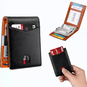 Cartera delgada con bloqueo RFID para hombre de cuero genuino cartera de bolsillo billetera clip para dinero - Imagen 1 de 17