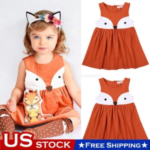 Toddler Kid Baby Girls Solid fox Print Floral Suspender Princess Party Dress - Picture 1 of 8