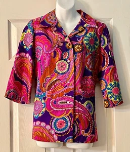 Vintage 1970s PSYCHEDELIC Groovy Hippie ButtonDown Shirt Pink Purple - Picture 1 of 6