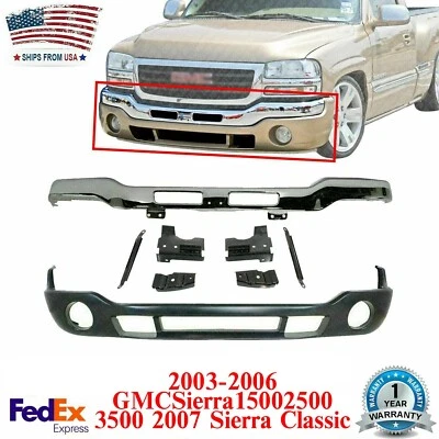 Front Bumper Chrome With Brackets + Valance For 2003-2006 GMC Sierra 1500 - 3500 - Image 1 of 4