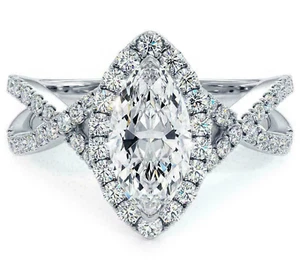 1.29Ct Marquise Lab Grown VS1 F Solitaire Engagement Diamond Ring 10K White Gold - Picture 1 of 4