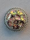 Vintage West Germany silver Tone Iridescent Flower Scarf Clip costume jewelry