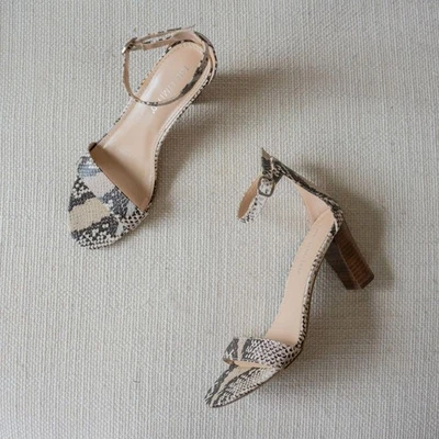 Sandália de salto Preppy The Limited pele de cobra boa dedo aberto robusta - Imagem 1 de 4