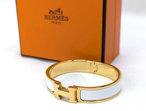 Brazalete Brazalete HERMES Click Clack H Dorado x Blanco Para Mujer Auténtico EN CAJA - Imagen 1 de 7
