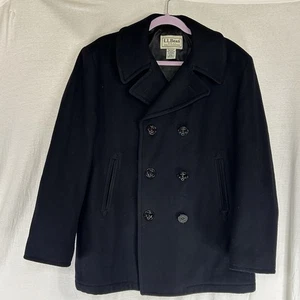 LL Bean Sterlingwear of Boston Anchor Collection Wool Coat Men's MediumBlack USA - Picture 1 of 10