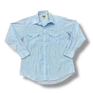 Vintage Ely Cattleman Gr. XL 17,5 blau Langarm Perlen Druckknopf Hemd Western - Bild 1 von 3