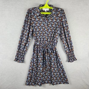 Emma & Michele Dress Womens Small Geometric Print Long Sleeve Tie Waist Retro - Picture 1 of 20