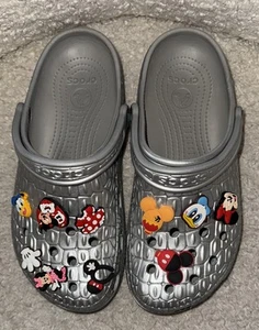 CROCS Silver Slippers with Decorative Charms Size M9/W11 - Picture 1 of 4