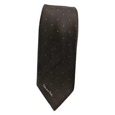 Corbata Oscar de la Renta Marrón Seda - Crema Lunares Vintage Diseñador Corbata EE. UU. Foto 1 de 4
