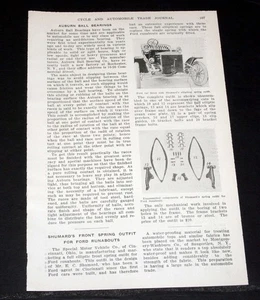 ALTER ZEITSCHRIFTENARTIKEL 1908, "SHUMARDS VORDERES FEDEROUTFIT FÜR FORD RUNABOUT"! - Bild 1 von 1