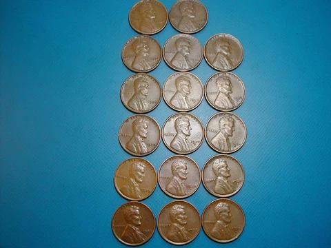 1934PD-1939PDS  17 LINCOLN WHEAT CENTS,  VF condition coins Cover