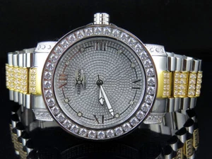 Men Two-Tone White Gold Finish Stainless Steel  Khronos Simulated Diamond Watch - Picture 1 of 7