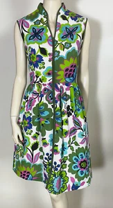1970s Vintage Concepto Swirl front Zip Bright Colorful Cotton Floral Dress M - Picture 1 of 9