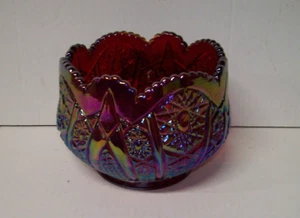 Vintage Indiana Glass Rose Bowl Heirloom Sunset Ruby Red Carnival Iridescent - Picture 1 of 3