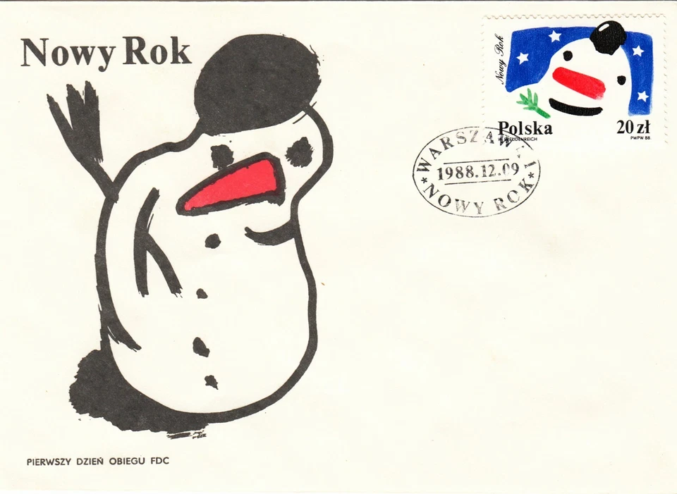 Poland FDC 1988 New Year!  Snowman!, nice cover - Image 1 of 1