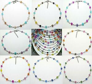 modische Halskette Würfel Glas Perlen mehrfarbig bunt  21 Modelle Farbwahl 347