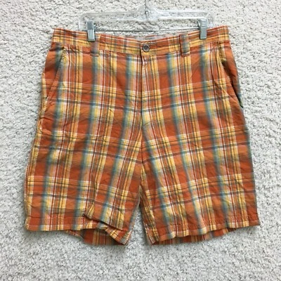 Columbia Shorts 36 Mens Orange Indian Madras Plaid Chino Flat Front Modern Fit - Image 1 of 4