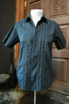 BENCH / OVERHAULED Mens Black Button Down Shirt Short Sleeve Triple Striped M  - Image 1 of 4