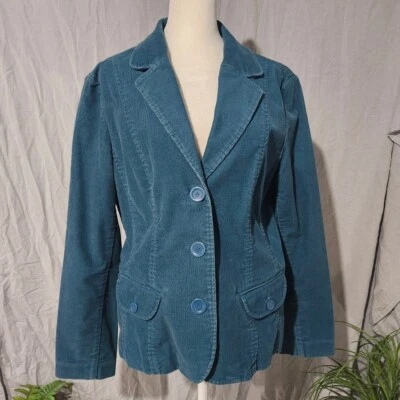 Женский бирюзовый синий вельветовый блейзер Liz Claiborne. Размер от среднего до большого - Изображение 1 из 4
