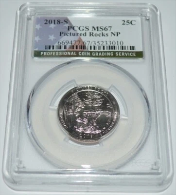 2018-S PICTURED ROCKS MS67 PCGS NATIONAL PARK QUARTER - Image 1 of 2