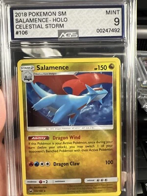 2018 SALAMENCE #106 Pokemon SM Celestial Storm Cosmos HOLO Graded AGS 9 MINT - Image 1 of 4