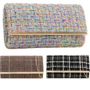 Ladies Tweed Wool Evening Wedding Cocktail Party Clutch Bag - Picture 1 of 11