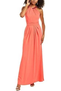 Theia Embellished Halter Neck Zipper Back Solid Crepe Gown - Picture 1 of 3