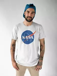 NASA Logo T Shirt Space Agency Astronaut Retro Classic Tee Vintage Look White - Picture 1 of 1