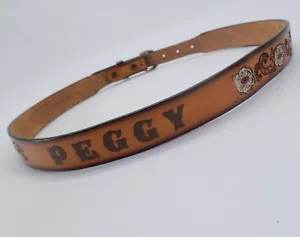 Peggy Tooled Leather Belt 36 Navarro Flower Cowgirl Boho Hippie Brown - Picture 1 of 11