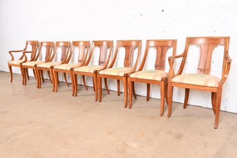 Baker Furniture Regency Solid Cherry Wood Dining Chairs, Set of Eight Cover