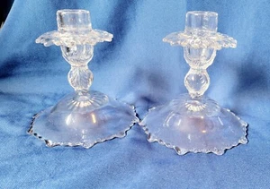 ☆Cambridge Rose Point Clear ~ Hurricane Candleholders Martha - Picture 1 of 10