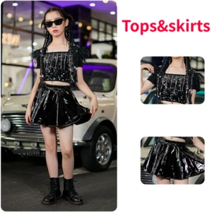 Conjuntos de disfraces de lentejuelas de charol sintético para niños niñas vestido elegante ropa de baile 2 un. - Imagen 1 de 14