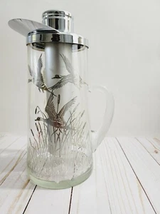 VINTAGE DUCK MALLARD GLASS PITCHER WITH FREEZER TUBE SILVER LEAF GLASS PITCHER  - Picture 1 of 12
