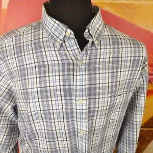 Roundtree & York Mens XXL Blue & White Plaid Button Up Shirt 2XL. Cotton - Picture 1 of 12