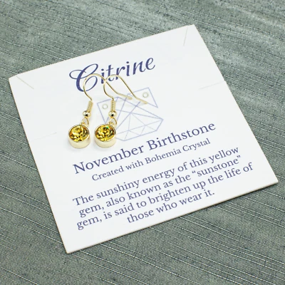 November Citrine Drop Earrings, Silver or Gold Yellow Crystal Birthstone Dangles - Image 1 of 4