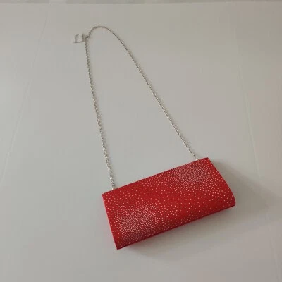 Cartera sin asas con estrás brillante bolso de mano noche fiesta formal rojo plateado con correa Foto 1 de 4