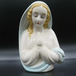 Vintage Mid Century Ceramic Praying Madonna Mary Vase Planter Statue Pen Holder - Picture 1 of 7