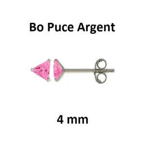 Bo Oreilles Puce Triangle Diamant Cz Rose 4mm Argent Massif 925 Dolly-Bijoux - Picture 1 of 2