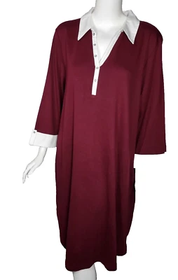 KAREN SCOTT Merlot Wine Knit Jersey White Collar Trim Shirt Dress sz 2X NWT - Image 1 of 3