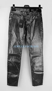 A/X ARMANI EXCHANGE 98% COTTON SILVER GUNMETAL WOMENS GIRLS JEANS SIZE 00 NEW - Picture 1 of 11