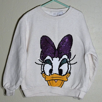 Sudadera Zara Niñas y Disney Pato Margarita Talla 8 Crema Lentejuelas Apliques Manga Larga Foto 1 de 4